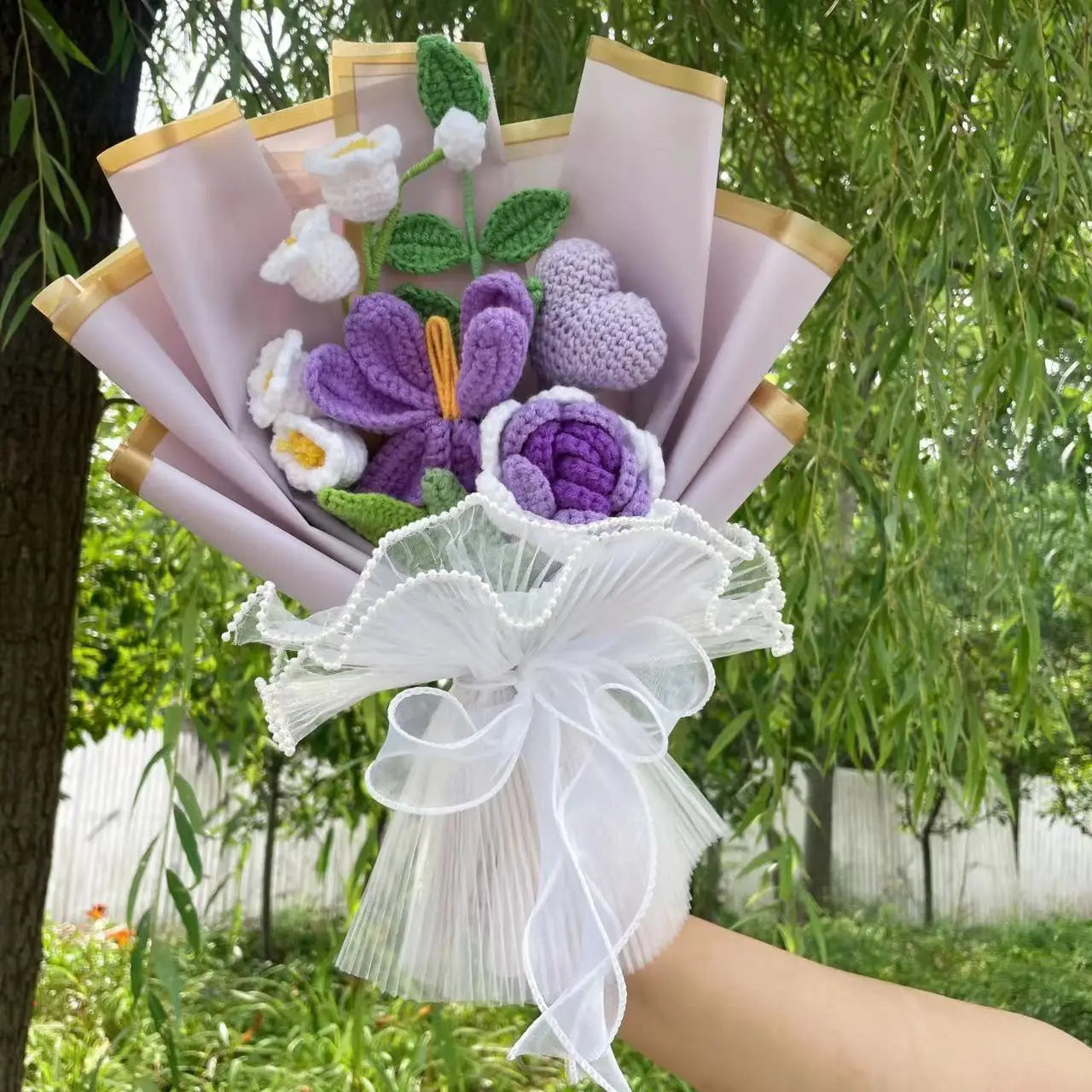 Finished Crochet bouquet Rope Artificial Flowers Stuffed Plants Wedding Valentine Mothers' Day Birthday Graduation Gifts ShopOnlyDeal