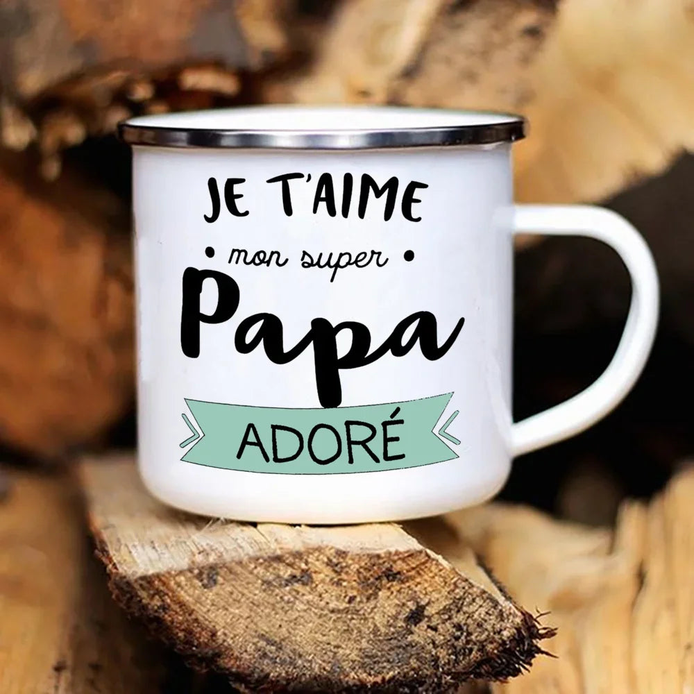 Best Dad In The World French Print Enamel Mug Outdoor Water Cup Drink Milk Coffee Cups Camping Mug Festive Birthday Gift for Dad ShopOnlyDeal