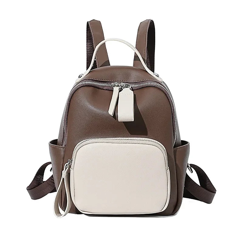 Genuine Leather Backpacks for Women Fashion Color Splicing Shoulders Bag Lady Travel Shopping Backpack Students School Bags New ShopOnlyDeal