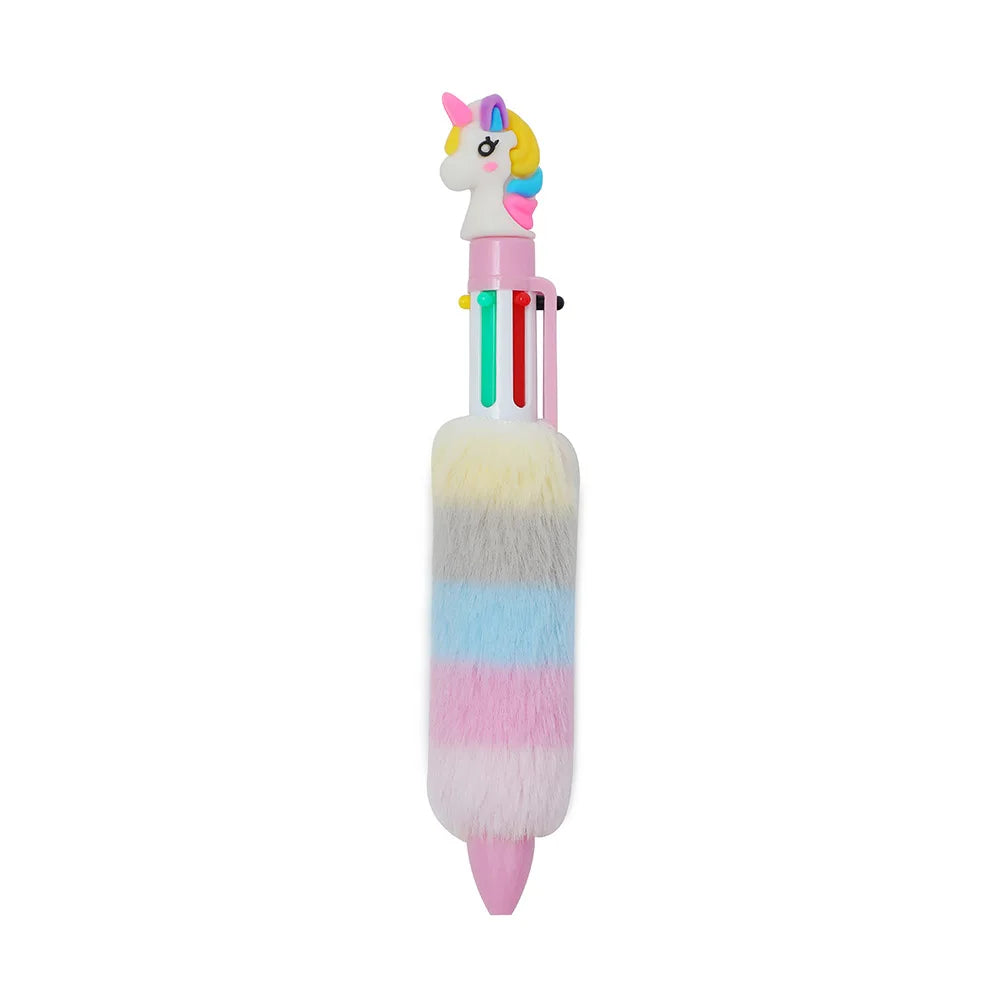 Kawaii Unicorn Fluffy 6 Colored Mechanical Ballpoint Pen | School & Office Writing Supplies | Stationery Gift ShopOnlyDeal