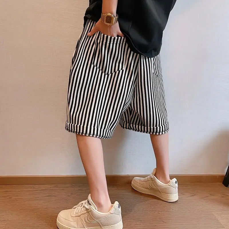 High Street Loose Casual Oversized Vertical Stripes Pants | Slimming Cropped Pants for Men ShopOnlyDeal