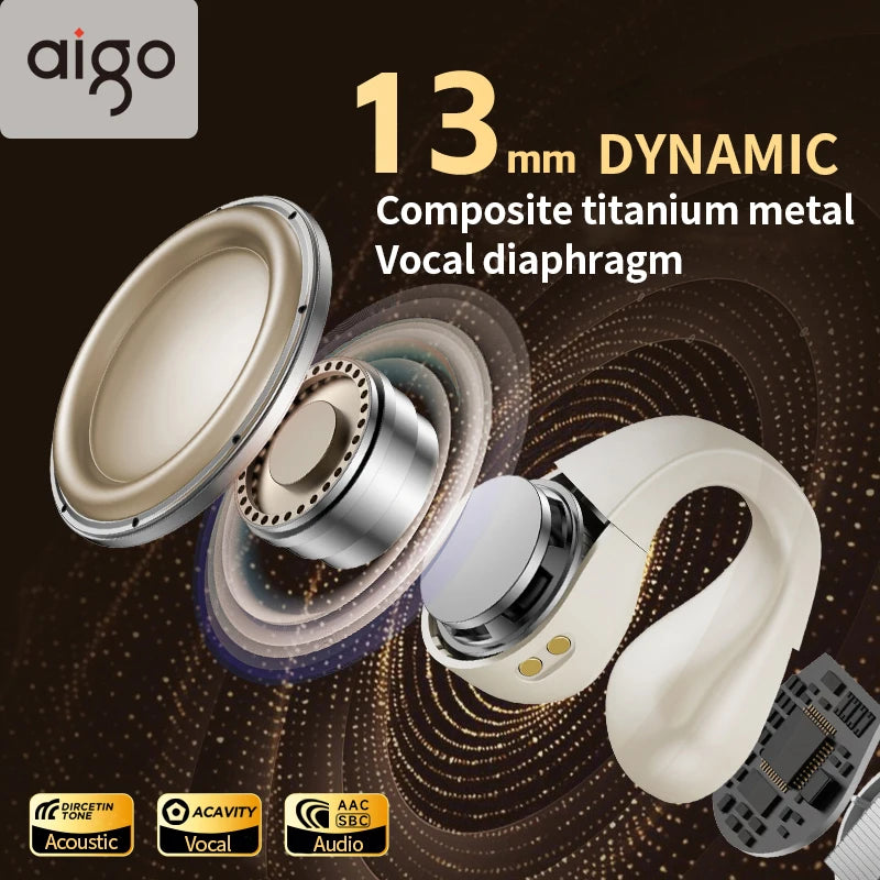 Aigo SA03 Ear Hook Sports Earphones Wireless Bluetooth Headsets Ear Clip Earbuds ENC Noise Reduction Long Endurance Headphones ShopOnlyDeal