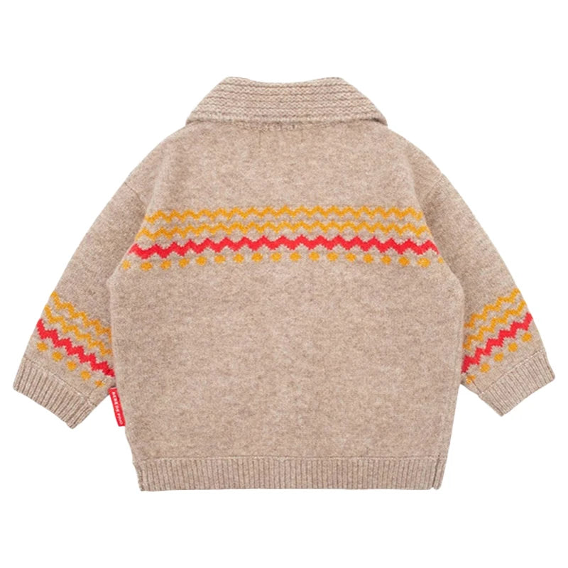 Autumn Winter 2024 New Boys Light Brown Knitted Cardigan Sweater Girls Flower Red Pullover Knitted Sweater Kids Warm Top ShopOnlyDeal