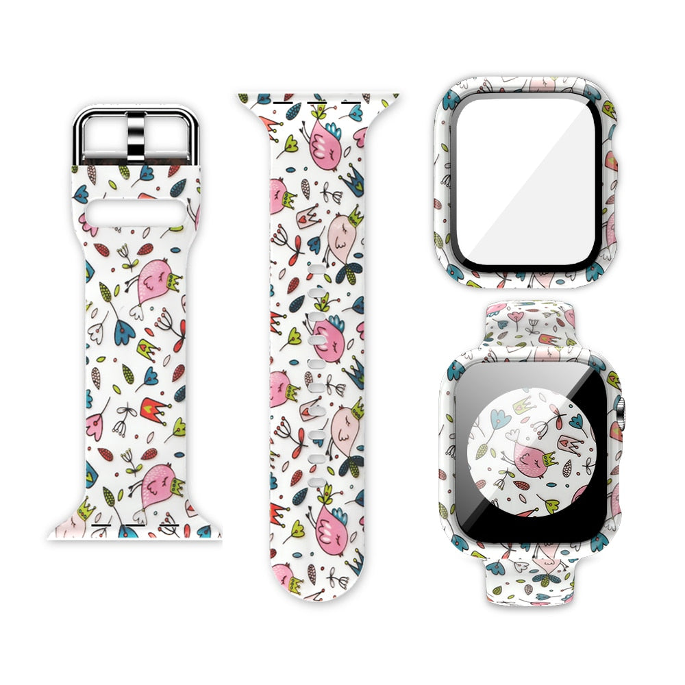 Box+Glass+Case+Strap For Apple Watch band 38mm 44mm 40mm 42mm Printed watchband Silicone correa bracelet iWatch 3 4 5 6 se Strap ShopOnlyDeal