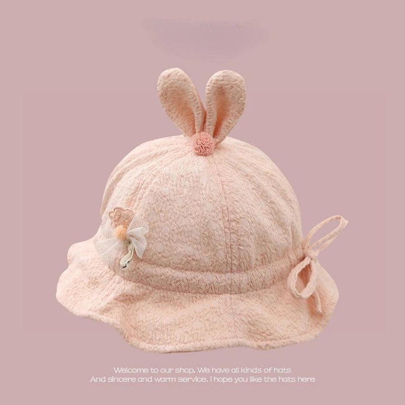 New Fisherman Hat | Cotton Baby Cute & Sweet Ears | Girl Sunshine Beach | Luxury Personality Newborn | Knitted Bow Pink Leisure Time ShopOnlyDeal