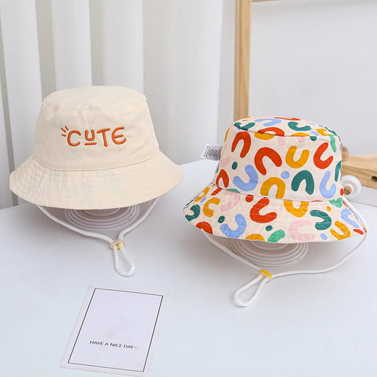 Double Sided Kids Bucket Hat With String Cute Letter Embroidered Boys Girls Fisherman Panama Cap Summer Outdoor Sun Hats Gorras ShopOnlyDeal