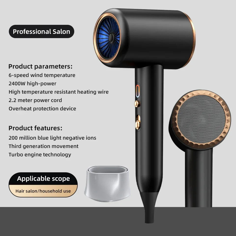 Professional Hair Dryer Hot Cold Wind Air Brush Hairdryer Negative Lonic Blow Dryer  Strong PowerDryer Salon Tool 2400W 3th Gear ShopOnlyDeal