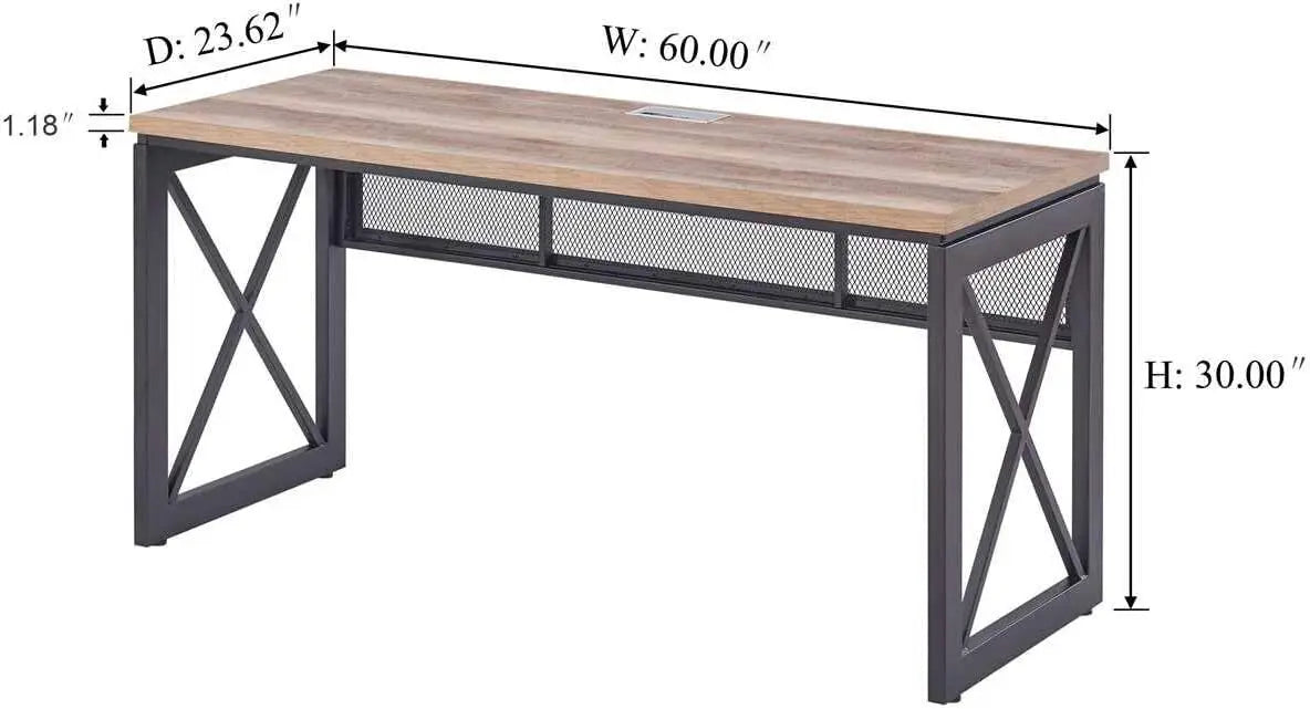 Industrial Home Office Desks, Rustic Wood Computer Desk, Farmhouse Sturdy Metal Writing Desk (60 Inch, ShopOnlyDeal