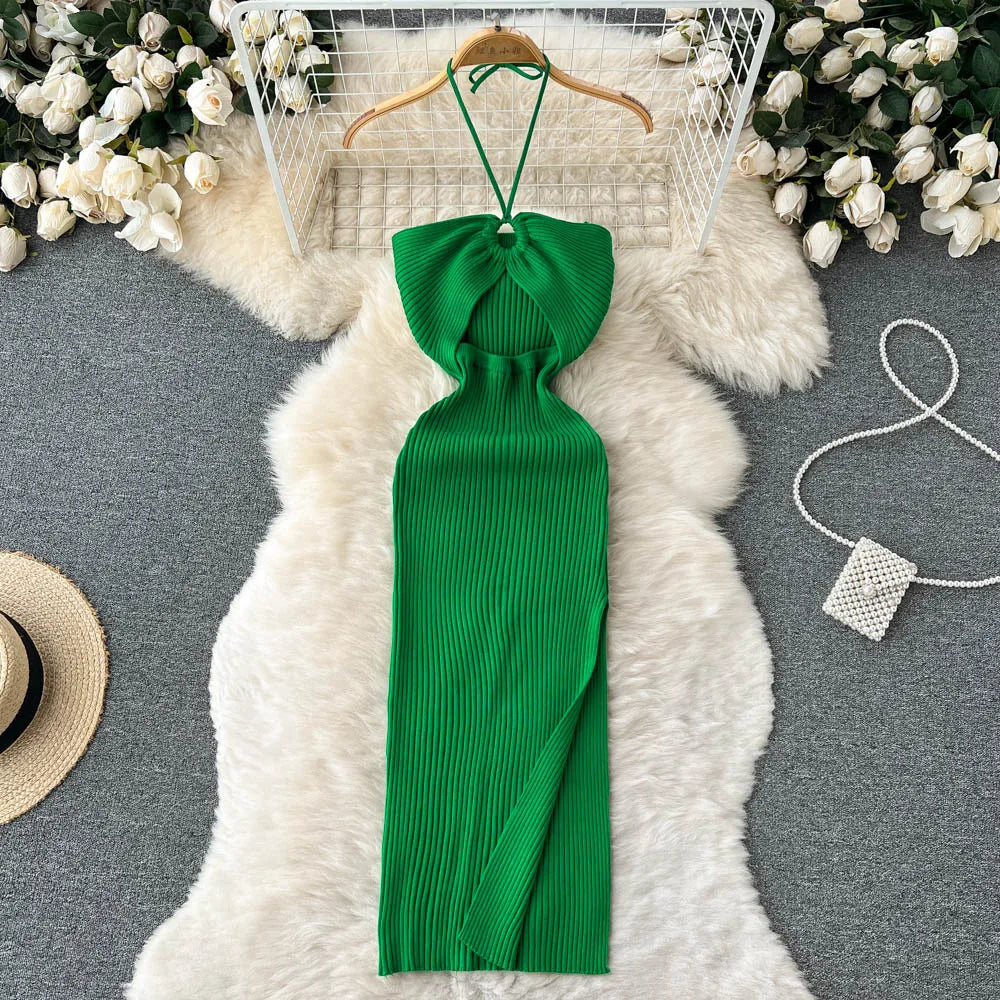 YuooMuoo Chic Fashion Sexy Package Hips Split Knitted Summer Dress Women Slim Elastic Bodycon Party Dress Streetwear Outfits ShopOnlyDeal