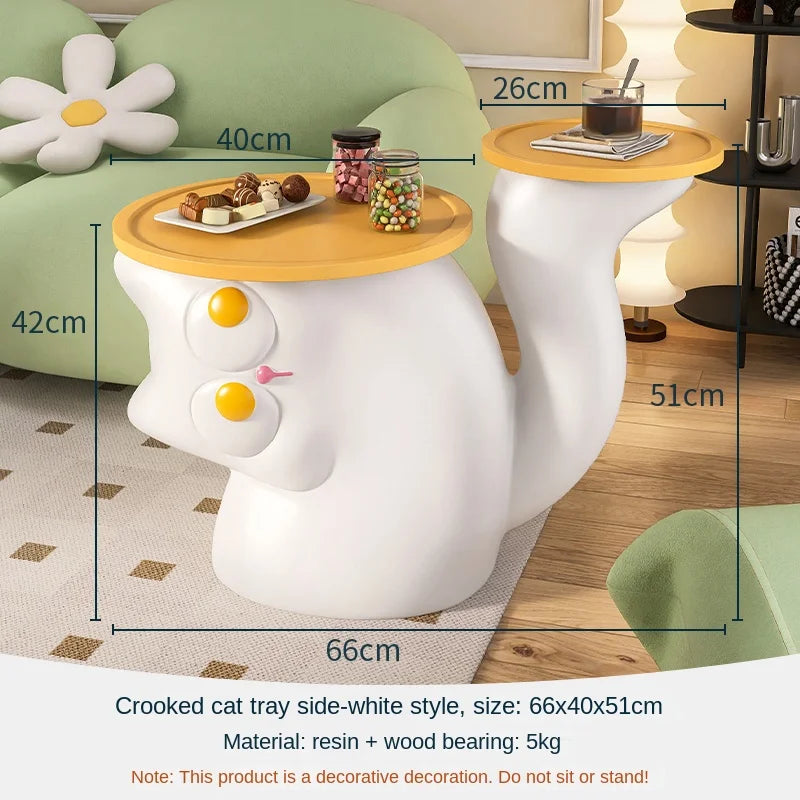 Cartoon Cat Statue Coffee Tables,Luxury,Living Room Sofa Edge Decor Side Table,Removable Table,Side Bed Tables,Wooden Tabletop ShopOnlyDeal