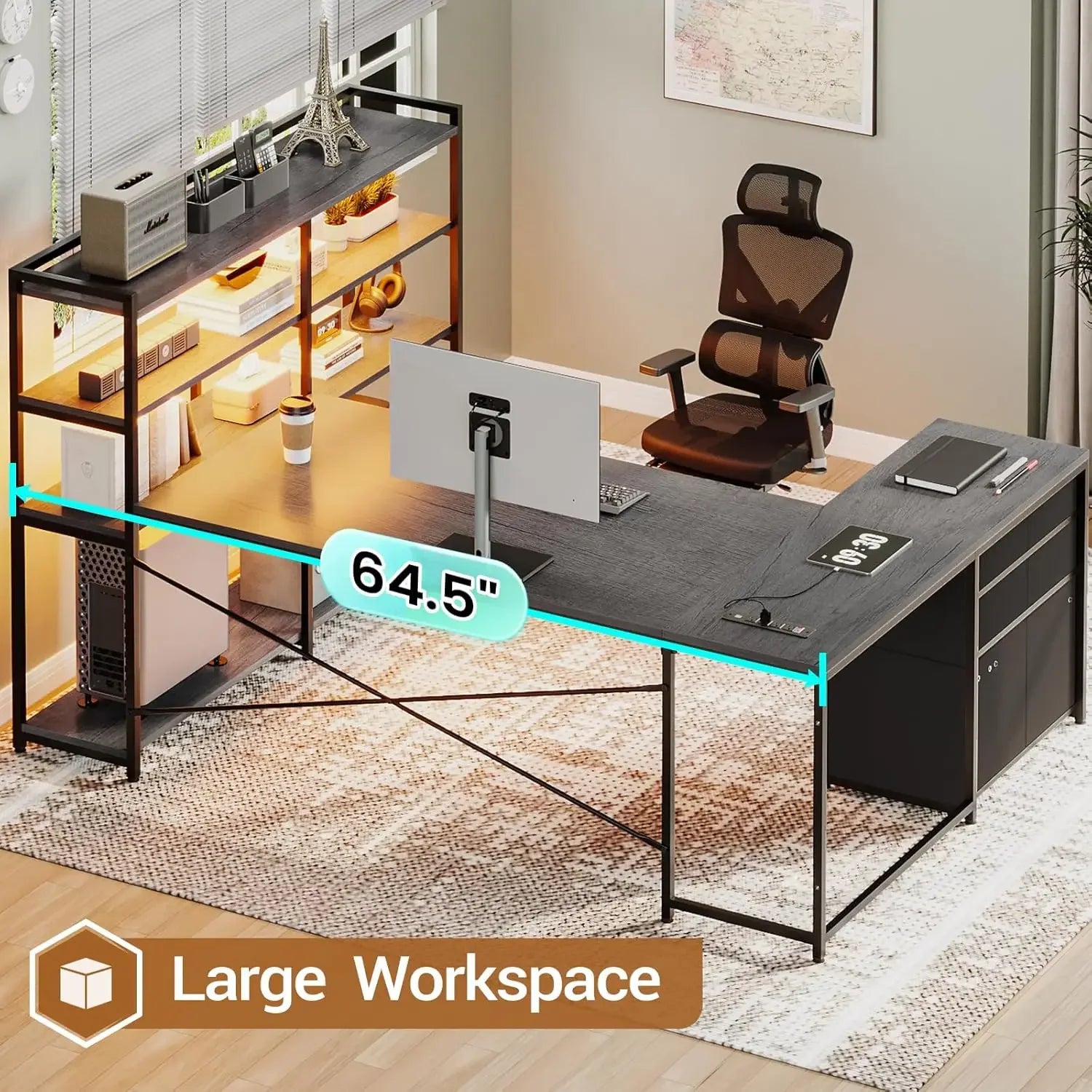 SEDETA Corner Computer Desk, Reversible U Shaped Office Desk with 3 Fabric Drawers and Power Outlet, Corner Gaming Desk ShopOnlyDeal