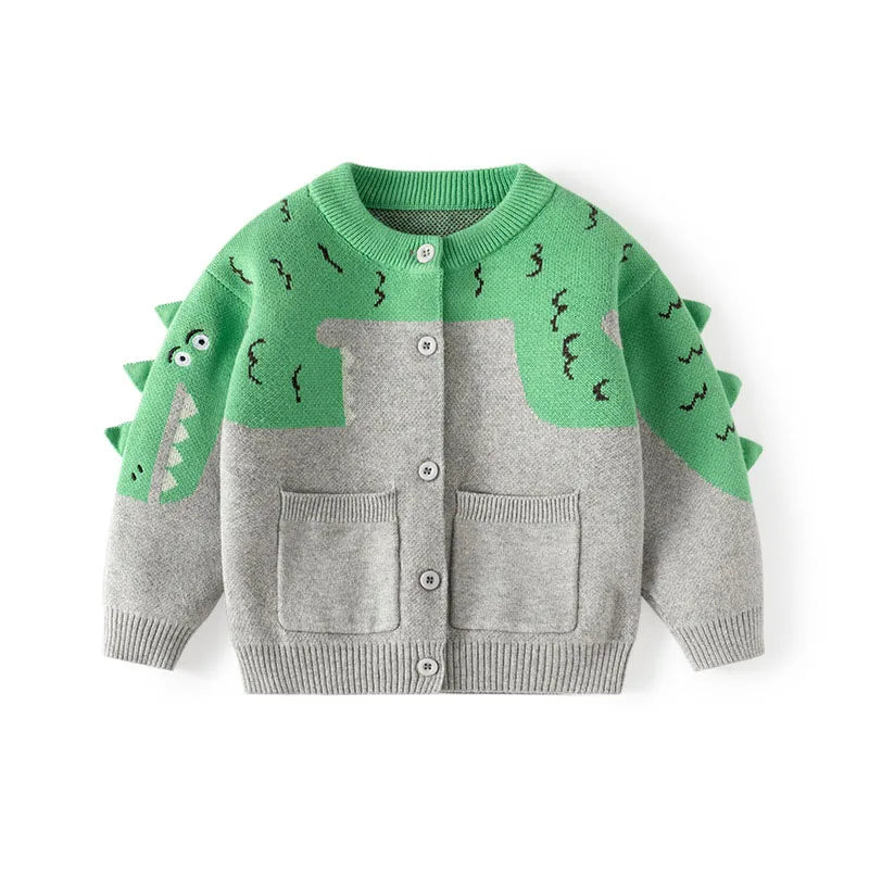 2-6 Year Spring Autumn Children Boys Sweater Cartoon Dinosaur Jacquard Toddler Boys Cardigan Patchwork Knitted Baby Boy Knitwear ShopOnlyDeal