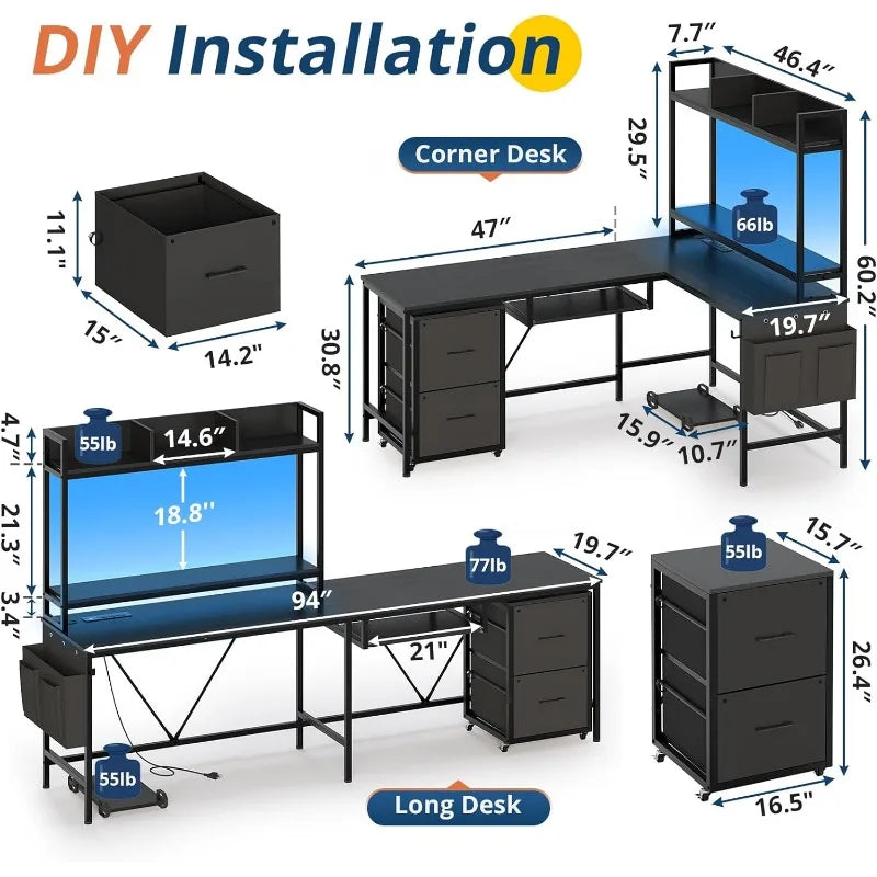 L Shaped Gaming Desk, Reversible Corner Computer Desk with Power Outlet ,computer desks ,gaming desk,gaming table ShopOnlyDeal