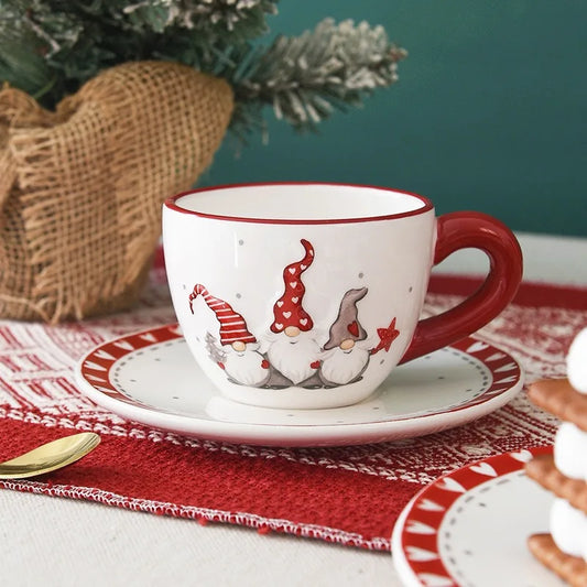 Santa Claus Ceramic Cup and Saucer Christmas theme Coffee Cup Afternoon teacup Dish Christmas Mug Breakfast Milk Juice Water Cup ShopOnlyDeal