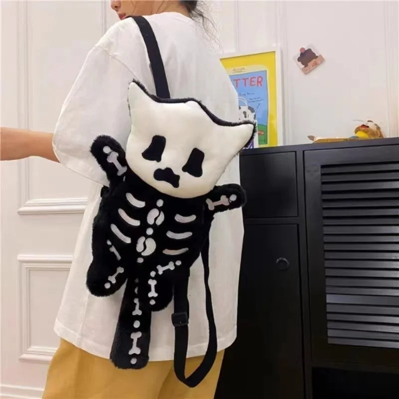 Y2k Skull Plush Backpack Cute Gothic Skeleton Toy Backpack Goth Doll Cartoon Anime Bag Travel Knapsack Birthday Halloween Gifts ShopOnlyDeal