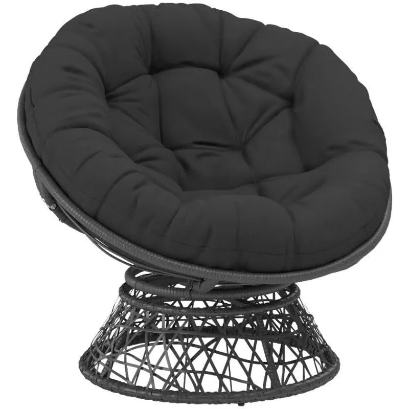 Wicker Papasan Chair with 360-Degree Swivel | Grey Frame with Black Cushion | Home Furnishings ShopOnlyDeal