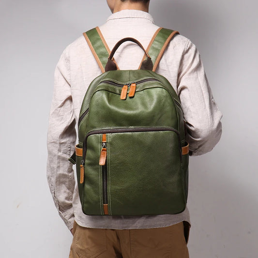 Men's Genuine Leather Travel Backpack Leisure College Teenager Backpacks School Backpack Man 15" Laptop Bag Leathfocus ShopOnlyDeal
