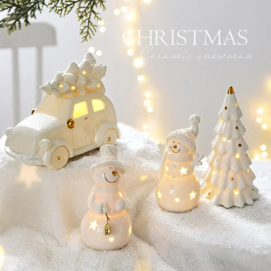 Ceramic Christmas luminous snowman luminous car small desktop home ornament Christmas gift ShopOnlyDeal