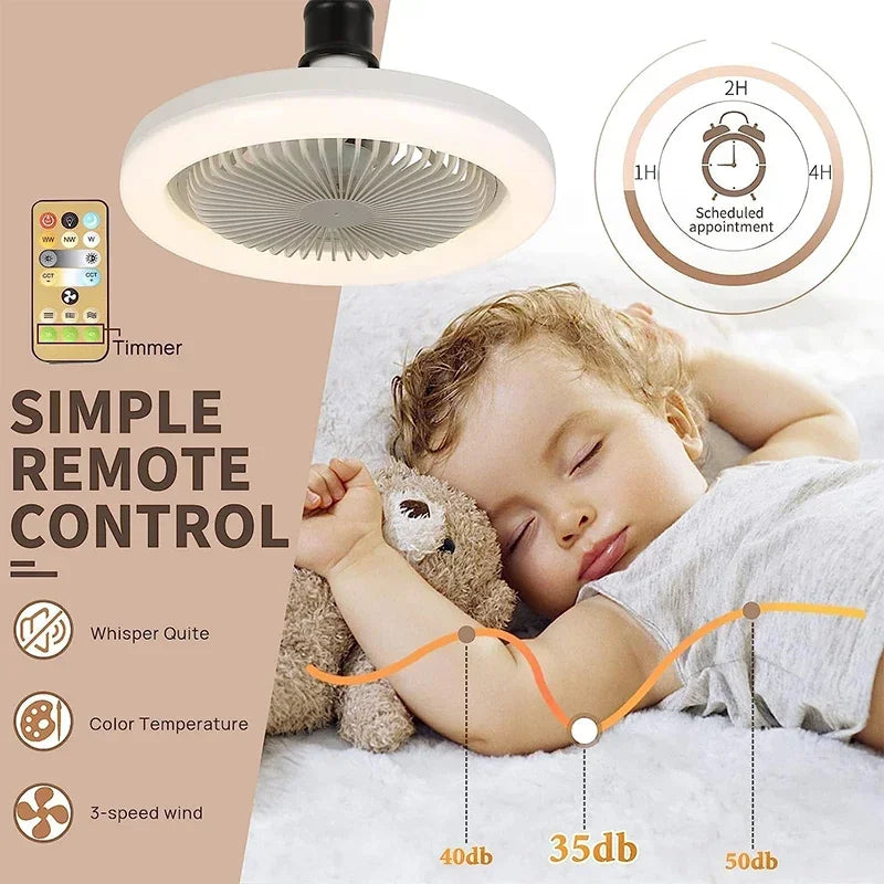 Smart 3-in-1 Ceiling Fan with Remote Control Lighting Lamp E27 Converter Base 85-265V Lighting Base for Bedroom and Living Room ShopOnlyDeal