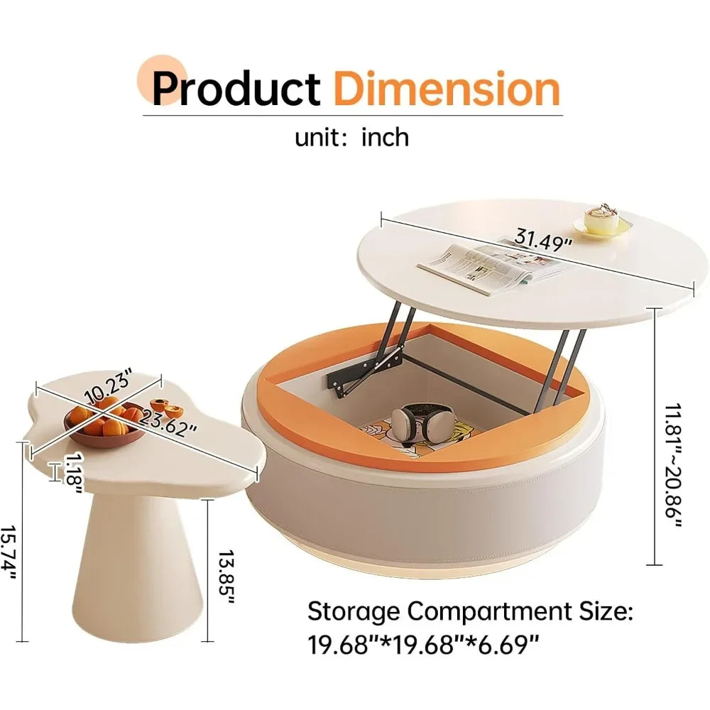 Coffee Table Set, LED Round Lift Top Tables with Small Side Tables, Coffee Table ShopOnlyDeal