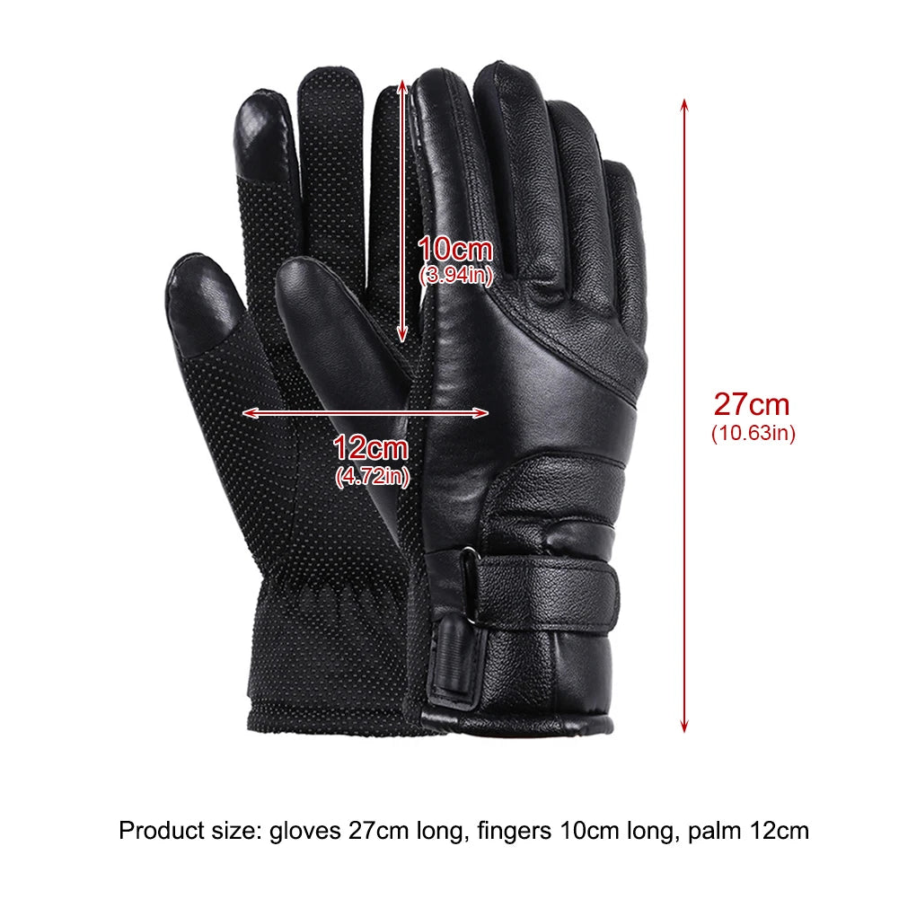 USB Winter Electric Warming Gloves Waterproof Leather Heating Gloves Soft Winter Outdoor Warm Gloves for Fishing Riding Cycling ShopOnlyDeal