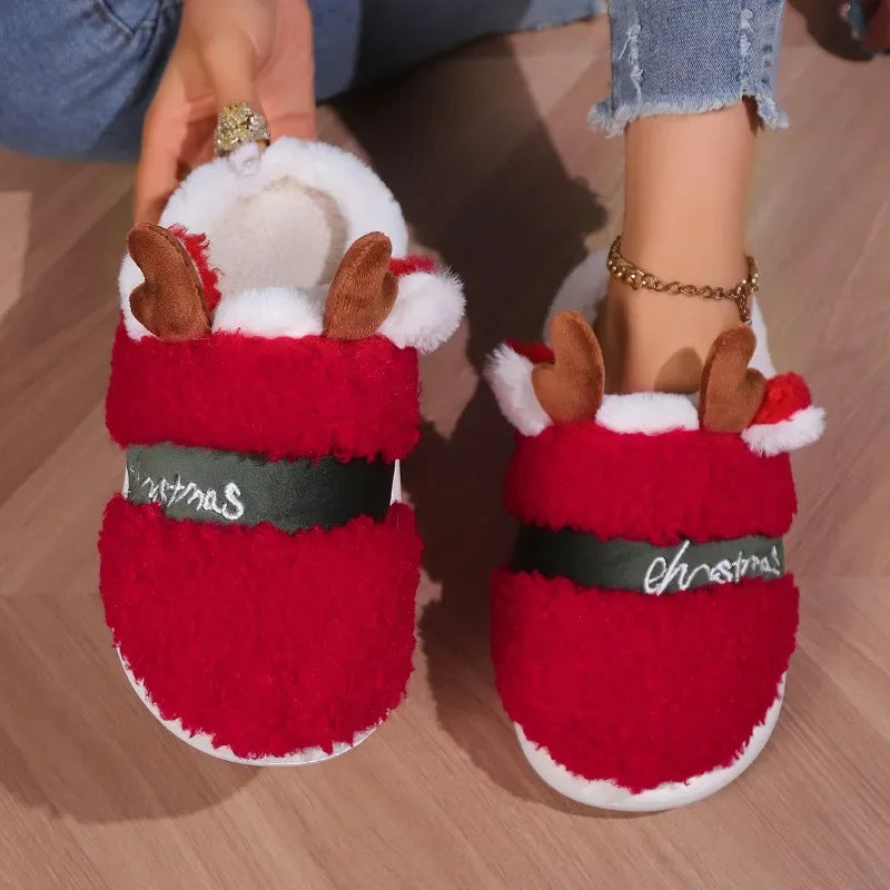 Christmas Women Slippers Winter Red Fluffy Slippers Home Plush Designer Comfort Shoes 2024 Casual Platform Slides Warm House ShopOnlyDeal