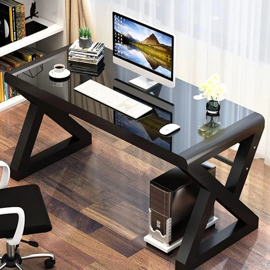 SAMERY Computer Desk Home Office Desks, 55.1 Inch Modern Simple Office Black Glass Desk Computer Table Study Gaming ShopOnlyDeal