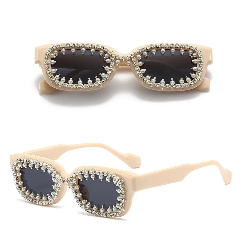 Vintage Rectangle Diamond Sunglasses | Women Fashion Luxury Pearl Rhinestone Punk Eyewear | Female Trends Crystal Sun Glasses | Men's Stylish Accessory ShopOnlyDeal