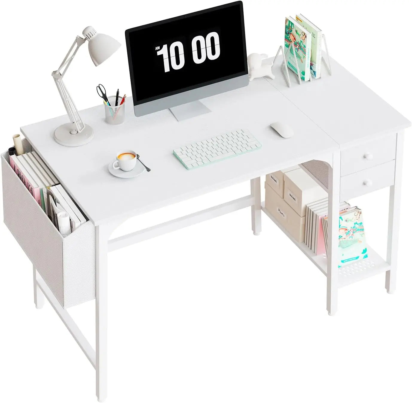 Computer Desk with Drawers - 40 Inch Work Small Table Bedroom Home Office, Simple Study Desk PC Desk with Storage Shelf ShopOnlyDeal