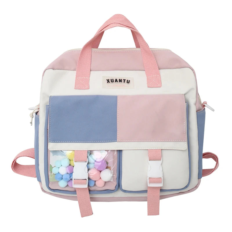 Contrast Color Korean Style Women's Backpack Women's Bag 2022 Trend Multifunctional Schoolgirl's Nylon Fabric School Bag Kawaii ShopOnlyDeal