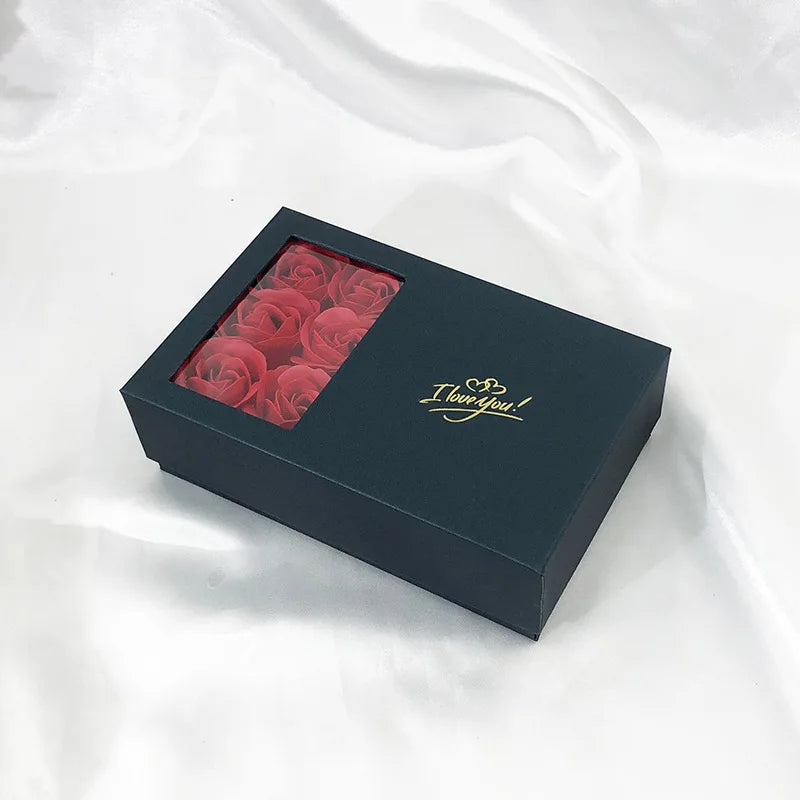 Romantic Simulated Rose Soap Flower Jewelry Gift Box Rose Jewelry Box Valentine's Mother's Day Wedding Birthday Party Gift Case ShopOnlyDeal