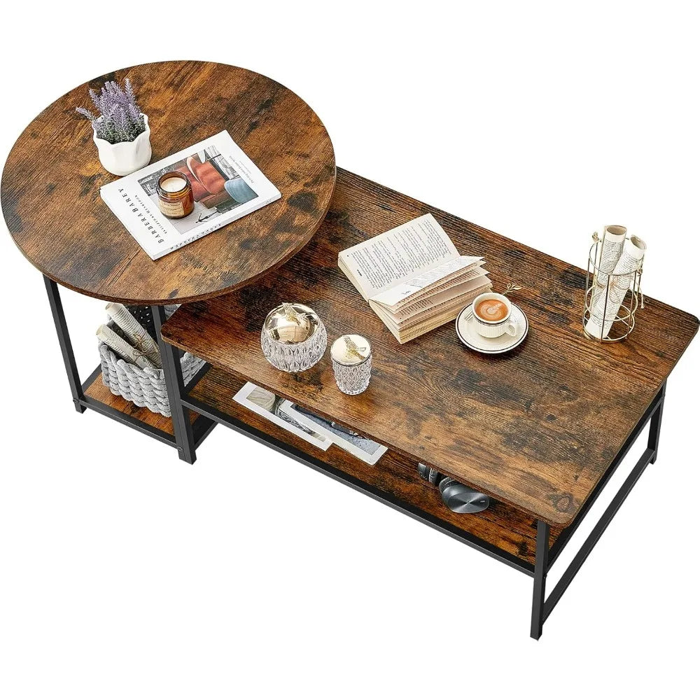 Mid Century Modern Coffee Table for Living Room Rustic Farmhouse Center Table 2 in 1Detachable Table Set ShopOnlyDeal