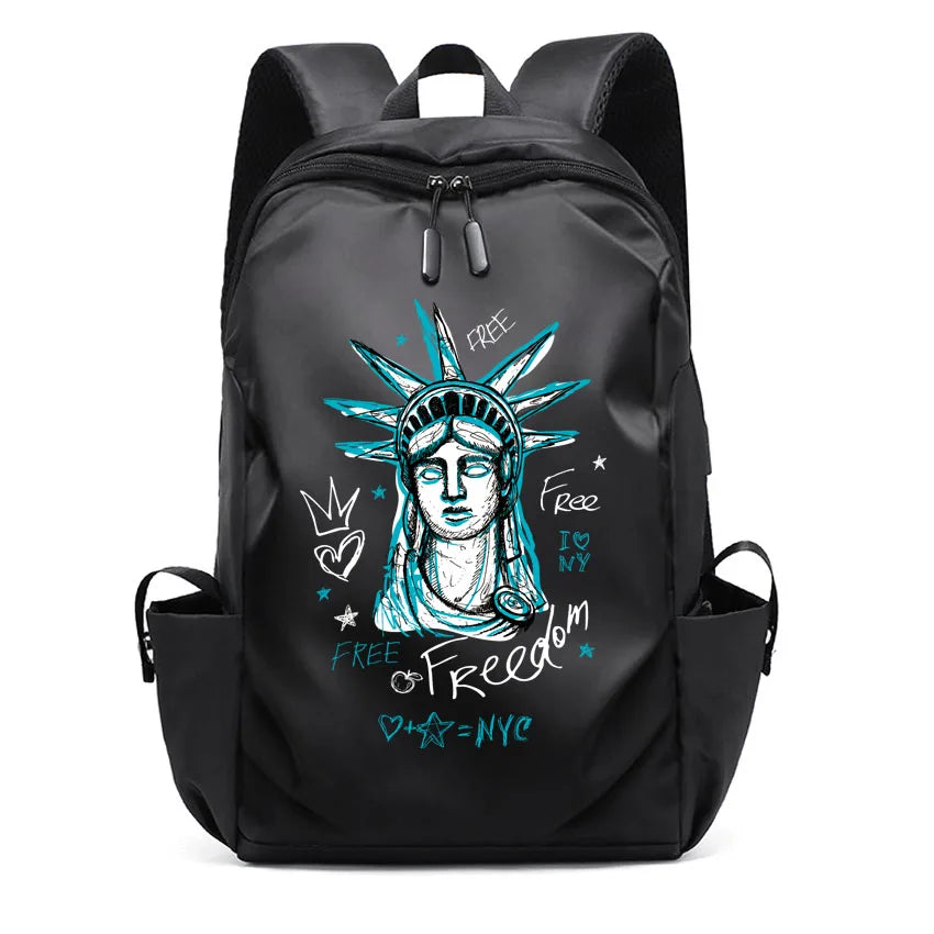 American Freedom Goddess Pattern Printed USB Backpack | Girl School Bag College Student Women Man Female Laptop Ladies Backpack ShopOnlyDeal