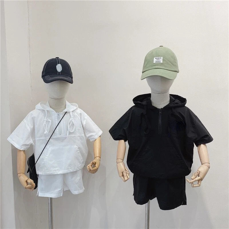 Boys Summer Suits 2024 | New Short-Sleeved Korean Kids | Baby Comfortable Hooded Two-Piece | Fashion Toddler Boy Clothes ShopOnlyDeal