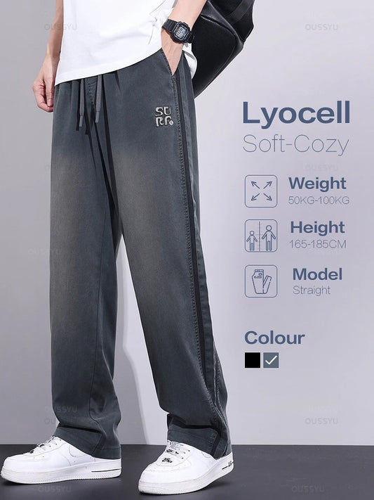 UrbanFlex™ Cool Clothing Summer Thin Soft Lyocell Fabric Jeans Men Loose Wide Leg Pants Elastic Waist Casual Trousers Male Large Size 5XL ShopOnlyDeal