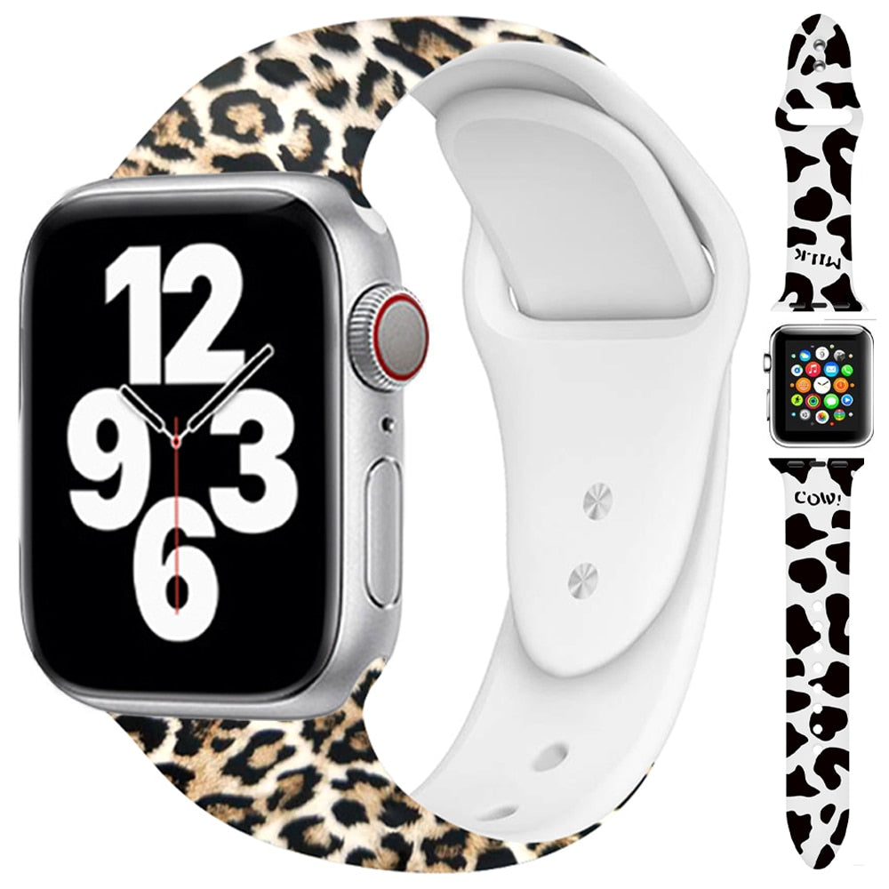 Leopard Printing Bracelet for Apple Watch Band Ultra 49mm 44 40 41 45 38MM 42MM for iWatch 8 7 6 SE 5 4 3 2 Women Silicone Strap ShopOnlyDeal