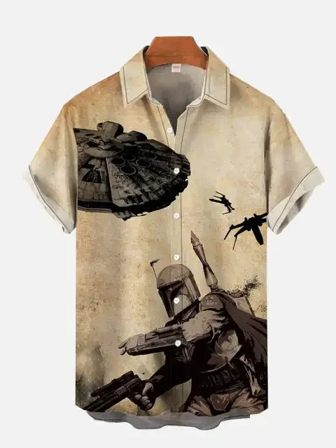 Ukiyo-e Retro Masked Samurai Landscape Painting Print Men's Short-Sleeved Shirt | Loose Large Size S-5XL ShopOnlyDeal