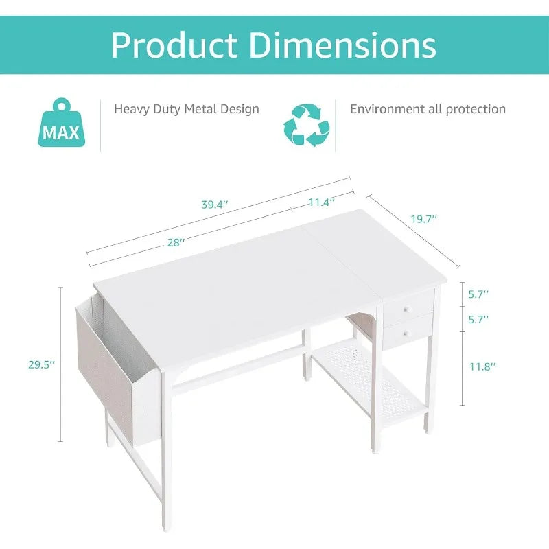 Computer Desk with Drawers - 40 Inch Work Small Desk for Bedroom Home Office, Simple Study Writing Table PC Desks ShopOnlyDeal