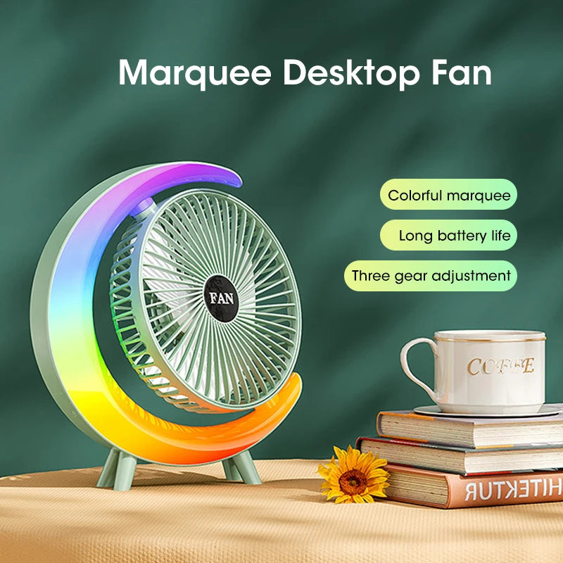 New Electric Fan RGB Lighting Fan USB Rechargeable Desktop Fan Home Office Silent Colorful Desktop Fan ShopOnlyDeal