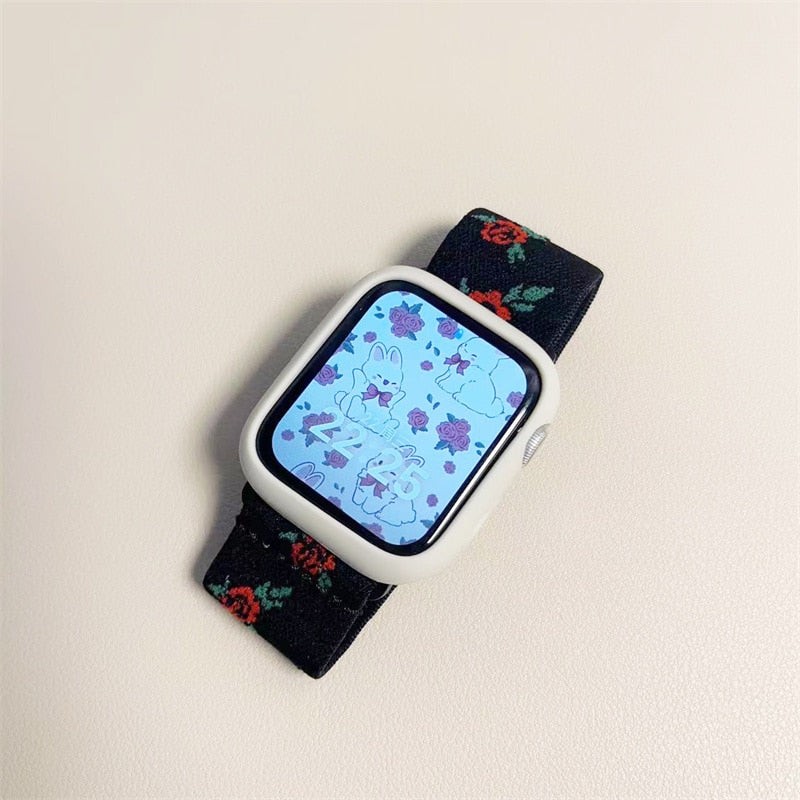 Nylon Embroidery Strap+Case For Apple Watch Band 45 44mm 40mm 49mm 41mm 42 38mm Correa Bracelet For iWatch Series 7 8 6 SE Ultra ShopOnlyDeal