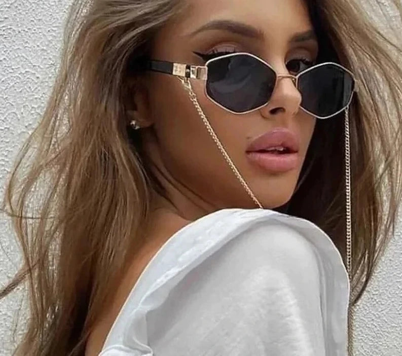 Sexy Small Frame Hexagon Sunglasses Women with Chain 2024 | Luxury Brand Designer Punk Sun Glasses | Ladies Shades Gafas De Sol ShopOnlyDeal