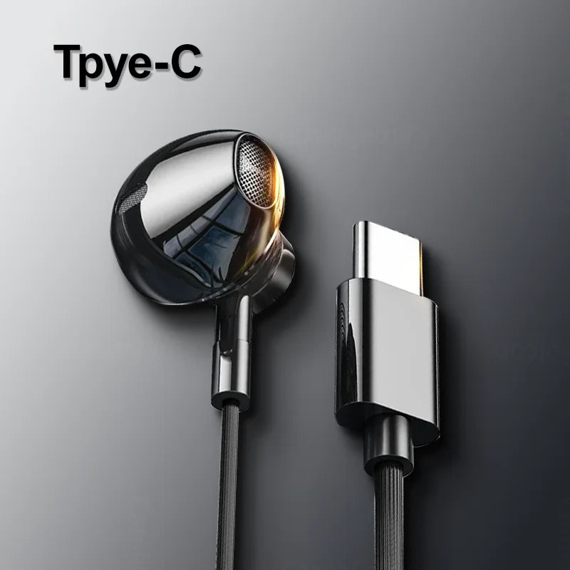 HiFi USB Type C Headphone Bass Stereo Volume Control Earbud  Mic 3.5mm Wired Earbuds For Galaxy Samsung S24 S23 Xiaomi Computer ShopOnlyDeal