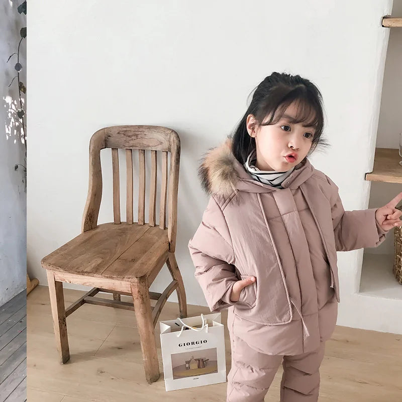 -30℃ Winter Down Suit Thick Warm Sets Boys Girls Hooded Jackets Overalls 2 Pcs Kids Parka Snow Wear Outfits 2-6 Years ShopOnlyDeal