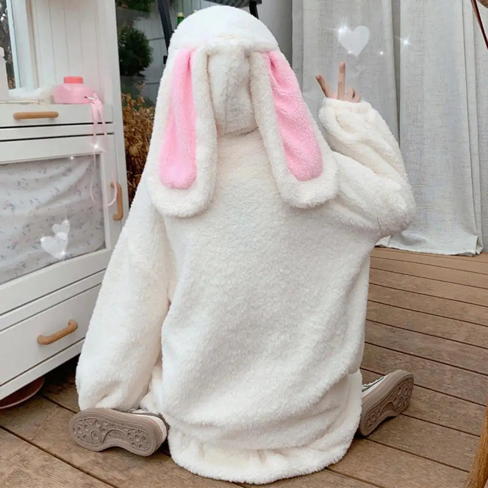 Winter Hoodies Warm Kawaii Rabbit Ears Women Sweatshirt Girl Lolita Hooded Zip-up Casual Sweatshirts Harajuku Hoodie Long Sleeve ShopOnlyDeal