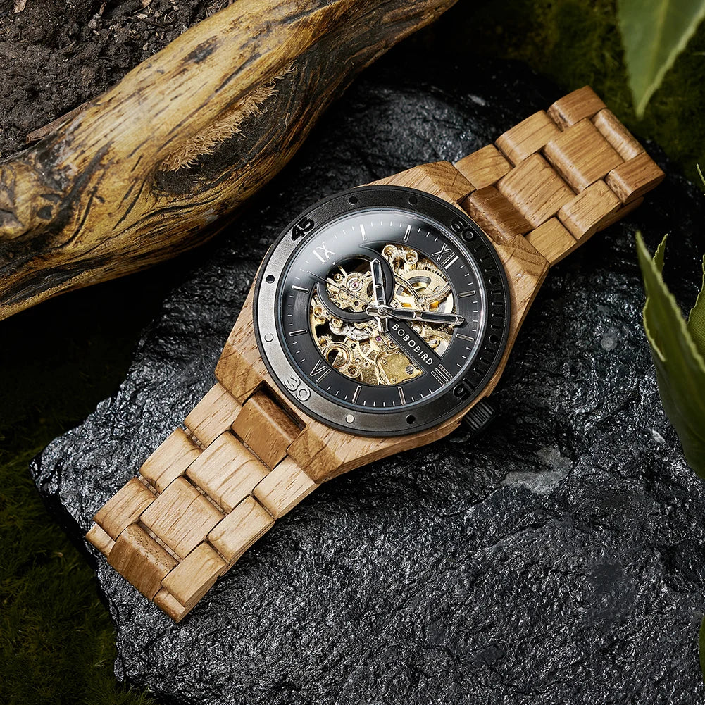 Top Luxury Men's Watches BOBO BIRD Mechanical Wristwatch Wooden Relogio Masculino Custom Father's Day Gift Wooden Box ShopOnlyDeal