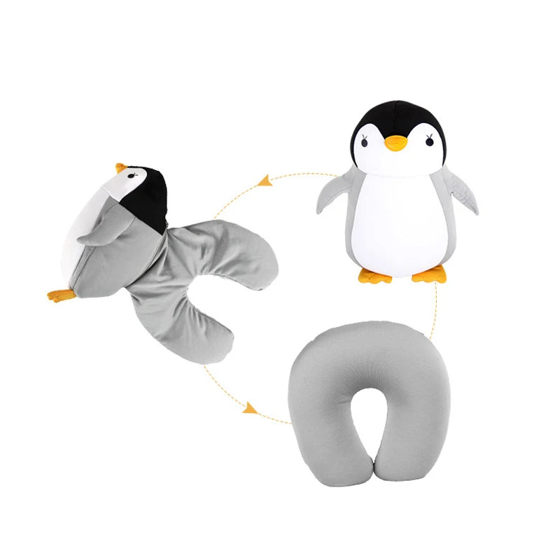 Travel Neck Pillow U-Shaped Plush Pillow Cute Zip and Flip Penguin Deformable Cushion Supports Your Head Neck Chin for Adult ShopOnlyDeal