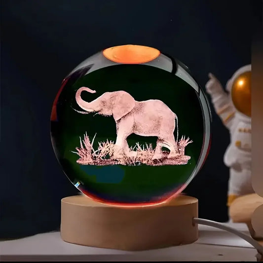 1pc Elephant 3D laser carved crystal ball with LED color lamp holder, living room bedroom home decoration decoration glass ball ShopOnlyDeal