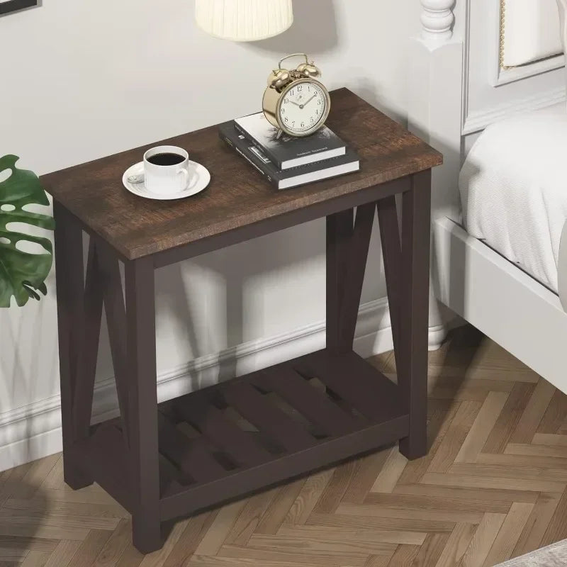 Farmhouse End Table, Rustic Vintage Narrow End Side Table with Storage Shelf for Small Spaces, Nightstand Sofa Table ShopOnlyDeal