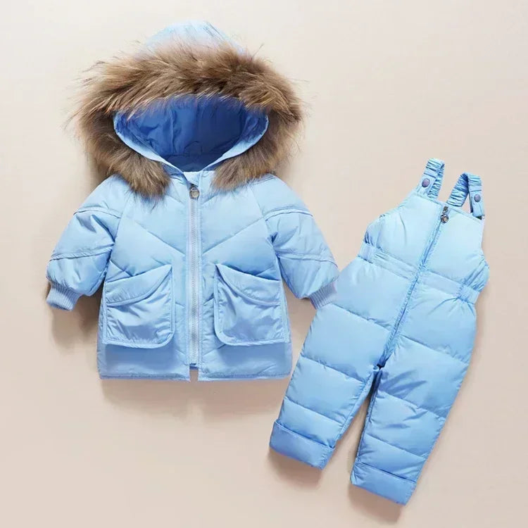 Children Down Jacket Clothing Sets -30 Degrees Winter Girl Duck Down Jacket + Overalls Kids Warm Suit Toddler Boys Coat Jumpsuit ShopOnlyDeal