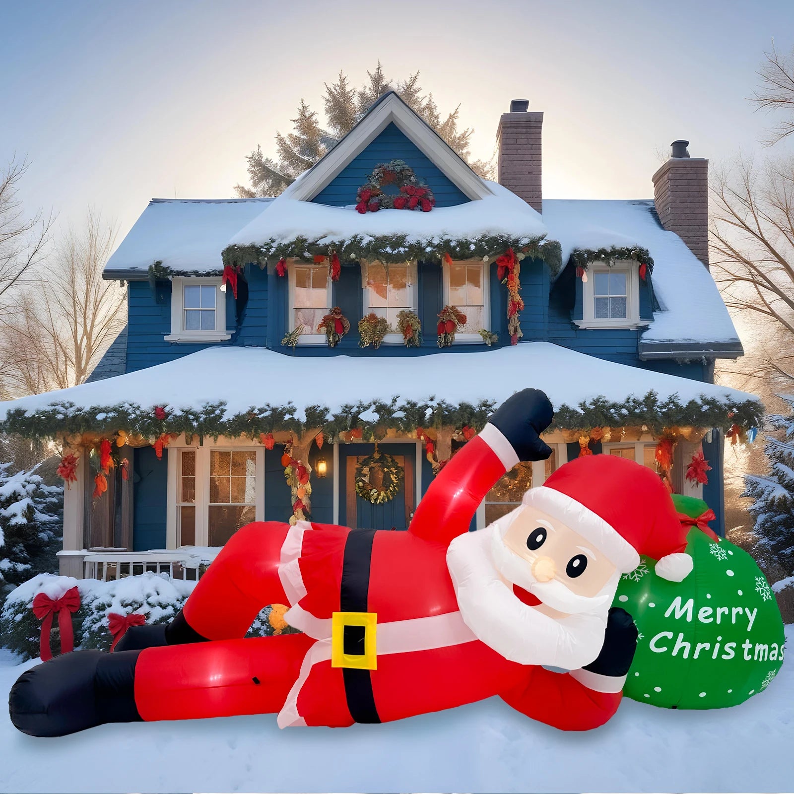 OurWarm 12 Ft Christmas Inflatable Outdoor Decoration, Giant Lying Santa Claus Inflatable Christmas Decorations Outdoor with LED ShopOnlyDeal